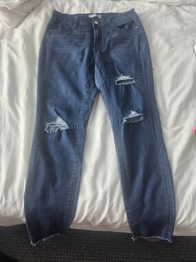 refuge Dark Blue Distressed Boyfriend Jeans